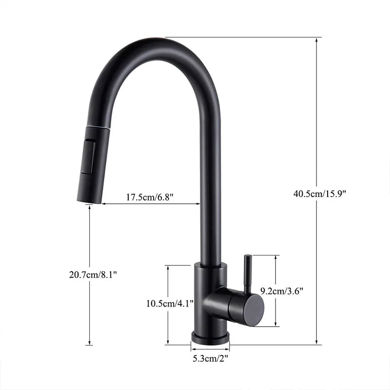 Black Kitchen Faucet Two Function Single Handle Pull Out Mixer  Hot and Cold Water Taps Deck Mounted